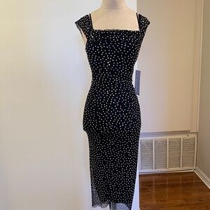 Honey and Rosie Black and Silver Polka Dot Midi Dress